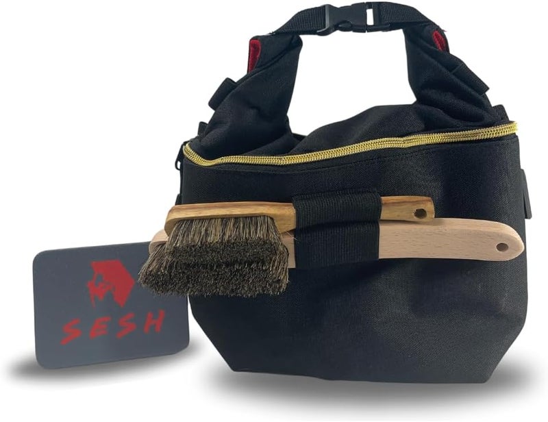 SESH Chalk Bucket - Large Size Chalk Bag for Climbing & Bouldering with Magnetic Closure, 4 Brush Holders, & 2 Side Pockets with Mesh Organizer - Durable - Image 3